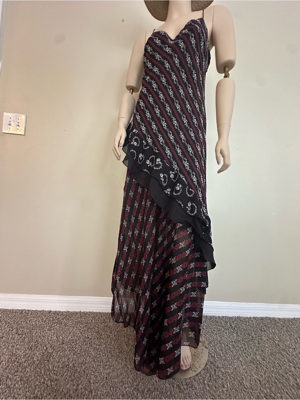 Vintage Y2K Whimsigoth Asymmetrical Ruffle Maxi Dress XS fits S